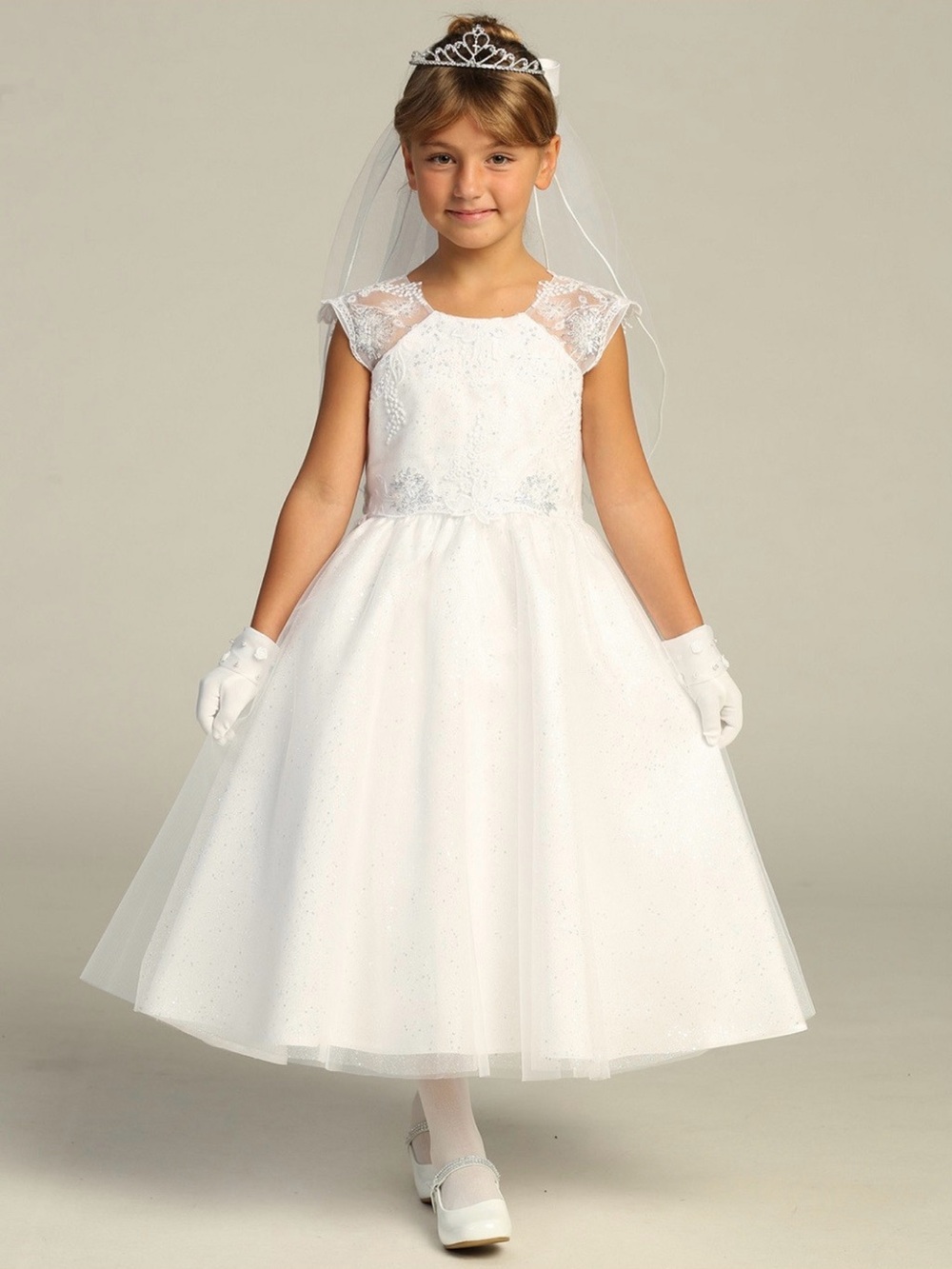 White Girls' Communion or Flower Girl Dress with Veil
